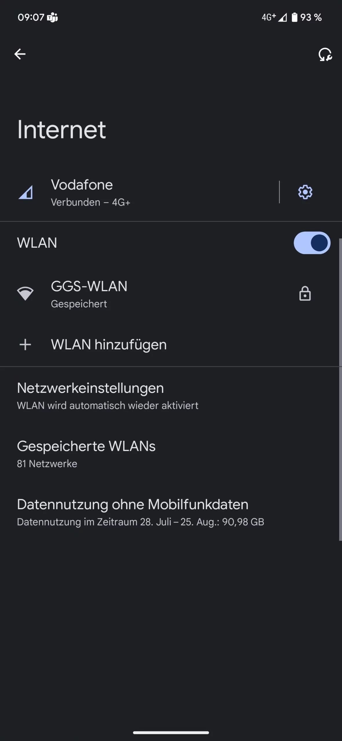 WLAN-Einstellungen unter Android mit GGS-WLAN in der Liste