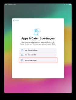 Bildschirm Apps & Daten übertragen mit der markierten Option Nichts übertragen