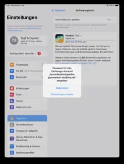 Fenster zur Passworteingabe für den Exchange-Account mit der Schaltfläche Einstellungen ändern