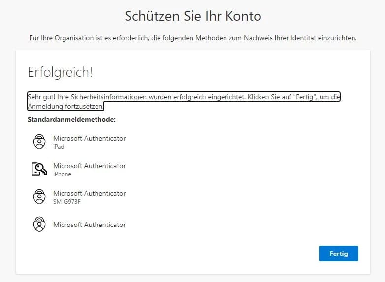 Meldung „Erfolgreich!“ am PC mit der Schaltfläche Fertig