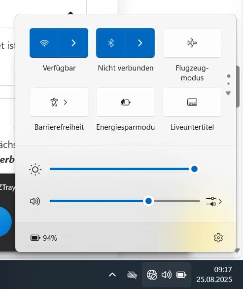 Windows-11-Schnelleinstellungen mit der WLAN-Kachel